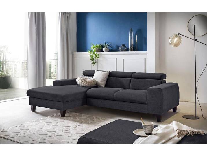 Ecksofa COTTA Morven L-Form mit Kopfteilverstellung , grau (lava), B:244cm H:72cm T:166cm, Microfaser PRIMABELLE (100% Polyester);Flachgewebe (100% Polyester);Samtvelours (100% Polyester), Sofas, Polstermöbel Ecksofa, wahlweise mit Bettfunktion, Bettkasten & Wireless-Charger von Cotta