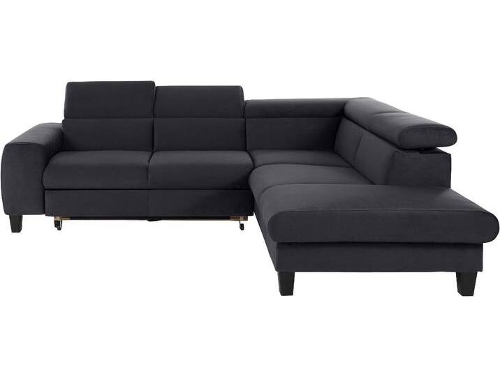 Ecksofa COTTA Morven L-Form mit Kopfteilverstellung , grau (lava), B:249cm H:75cm T:207cm, Microfaser PRIMABELLE (100% Polyester), Flachgewebe (100% Polyester), Samtvelours (100% Polyester), Sofas, wahlweise mit Bettfunktion, Bettkasten & Wireless-Charger von Cotta