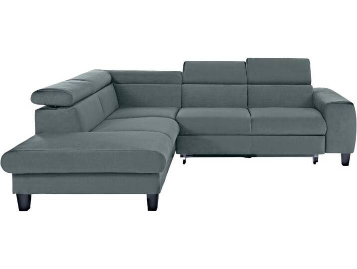 Ecksofa COTTA Morven L-Form mit Kopfteilverstellung , grau (niagara), B:249cm H:75cm T:207cm, Microfaser PRIMABELLE (100% Polyester), Flachgewebe (100% Polyester), Samtvelours (100% Polyester), Sofas, wahlweise mit Bettfunktion, Bettkasten & Wireless-Charger von Cotta