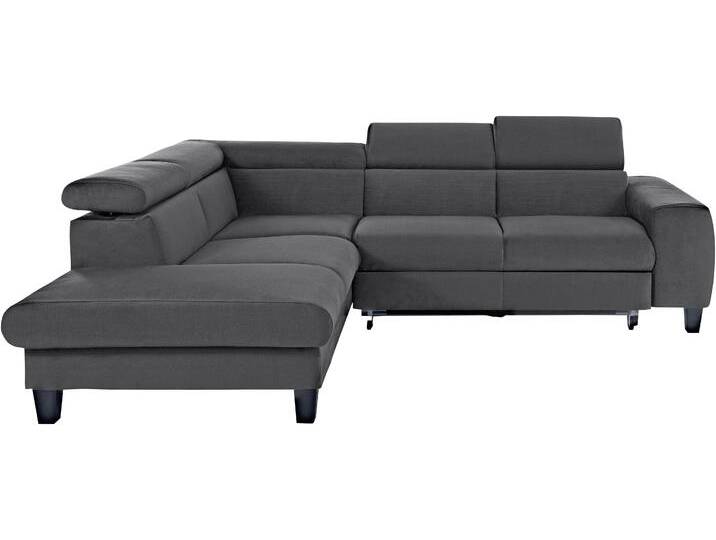 Ecksofa COTTA Morven L-Form mit Kopfteilverstellung , grau (schwarzgrau), B:249cm H:75cm T:207cm, Microfaser PRIMABELLE (100% Polyester), Flachgewebe (100% Polyester), Samtvelours (100% Polyester), Sofas, wahlweise mit Bettfunktion, Bettkasten & Wireless-Charger von Cotta