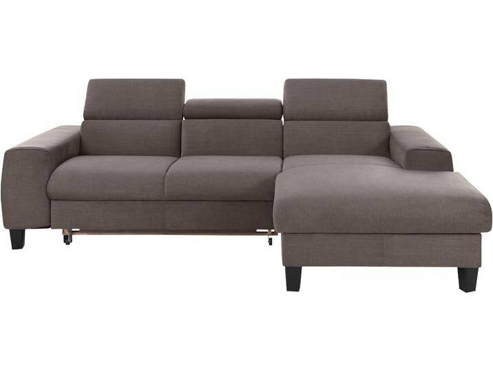Ecksofa COTTA Morven L-Form mit Kopfteilverstellung , grau (taupe), B:244cm H:72cm T:166cm, Microfaser PRIMABELLE (100% Polyester), Flachgewebe (100% Polyester), Samtvelours (100% Polyester), Sofas, Ecksofa Polstermöbel, wahlweise mit Bettfunktion, Bettkasten & Wireless-Charger von Cotta