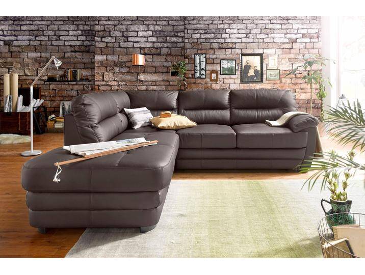 Ecksofa COTTA Royale L-Form , braun, B:250cm H:88cm T:234cm, Luxus-Kunstleder, frei im Raum stellbar, Luxus-Microfaser (100% Polyester), frei im Raum stellbar, NaturLEDER (echtes Rindsleder) in Sitz und Rücken. Die Rückseiten sind mit Spannstoff bezogen, Kunstleder SOFTLUX, frei im Raum stellbar, Sofas, wahlweise mit Bettfunktion von Cotta