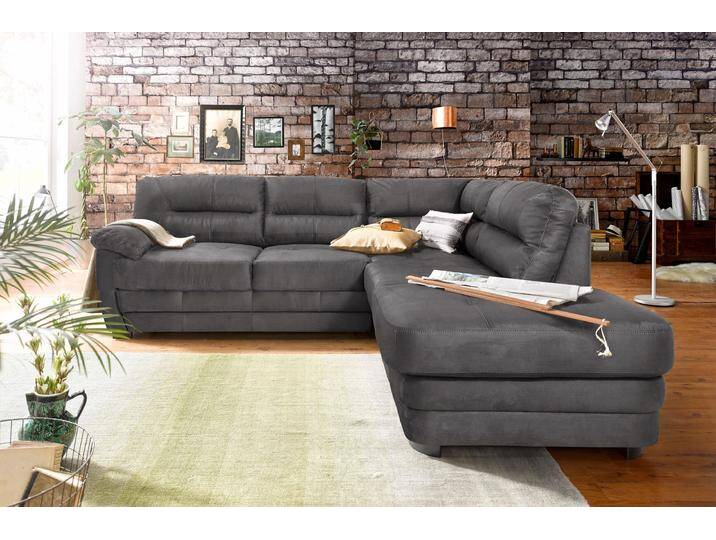 Ecksofa COTTA Royale L-Form , grau, B:250cm H:88cm T:234cm, Luxus-Kunstleder, frei im Raum stellbar, Luxus-Microfaser (100% Polyester), frei im Raum stellbar, NaturLEDER (echtes Rindsleder) in Sitz und Rücken. Die Rückseiten sind mit Spannstoff bezogen, Kunstleder SOFTLUX, frei im Raum stellbar, Sofas, wahlweise mit Bettfunktion von Cotta