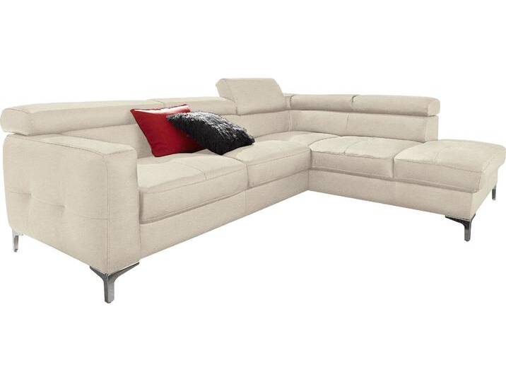 Ecksofa COTTA Sammy L-Form , beige (creme), B:239cm H:74cm T:207cm, Microfaser Primabelle (100% Polyester);Die Rückseite und die Liegefläche der Bettfunktion in NaturLEDER ist mit schwarzem Spannstoff bezogen, Sofas, mit Kopfteilverstellung, wahlweise mit Bettfunktion & Bettkasten von Cotta