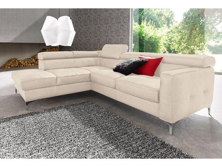 Ecksofa COTTA Sammy L-Form , beige (creme), B:239cm H:74cm T:207cm, Microfaser Primabelle (100% Polyester);Die Rückseite und die Liegefläche der Bettfunktion in NaturLEDER ist mit schwarzem Spannstoff bezogen, Sofas, mit Kopfteilverstellung, wahlweise mit Bettfunktion & Bettkasten von Cotta