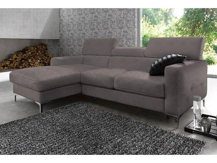Ecksofa COTTA Sammy L-Form , grau, B:226cm H:92cm T:105cm, Microfaser PRIMABELLE (100% Polyester);NaturLEDER in Sitz und Rücken/Kunstleder im Korpus;NaturLEDER (echtes Rindsleder), Rückseite mit Spannstoff bezogen, Sofas, mit Kopfteilverstellung, wahlweise mit Bettfunktion von Cotta