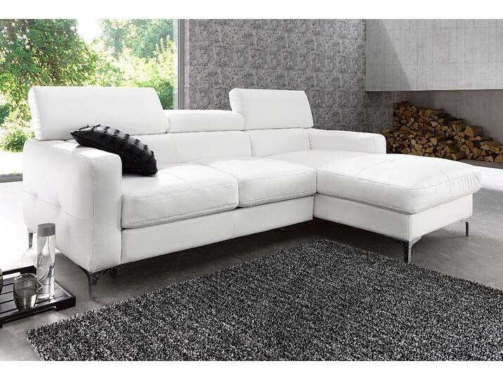 Ecksofa COTTA Sammy L-Form , weiß (altweiß), B:226cm H:92cm T:105cm, Microfaser PRIMABELLE (100% Polyester), NaturLEDER in Sitz und Rücken/Kunstleder im Korpus, NaturLEDER (echtes Rindsleder), Rückseite mit Spannstoff bezogen, Sofas, mit Kopfteilverstellung, wahlweise mit Bettfunktion von Cotta