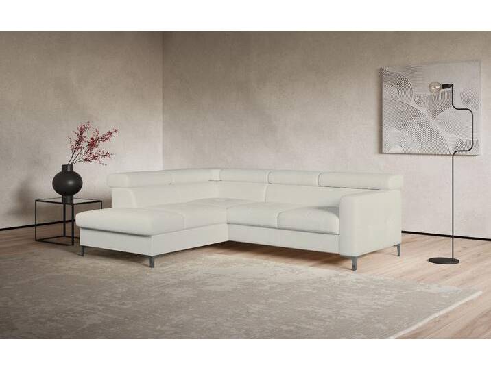 Ecksofa COTTA Sammy L-Form , weiß (altweiß), B:239cm H:74cm T:207cm, Microfaser Primabelle (100% Polyester), Die Rückseite und die Liegefläche der Bettfunktion in NaturLEDER ist mit schwarzem Spannstoff bezogen, Sofas, mit Kopfteilverstellung, wahlweise mit Bettfunktion & Bettkasten von Cotta