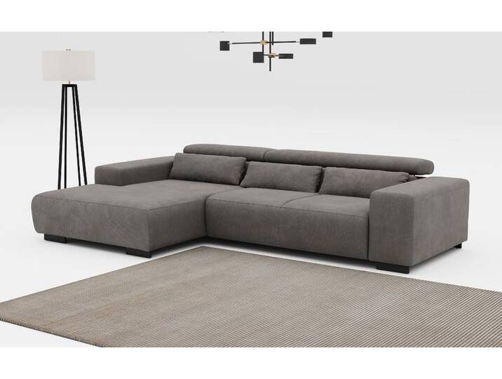 Ecksofa COTTA Side L-Form, mit Kopfteilverstellung & 3 Nierenkissen , grau (stone), B:304cm H:71cm T:186cm, 96% POLYESTER (PES) / 4% POLYAMID (PA), Sofas, optional motorische Sitztiefenverstellung von Cotta