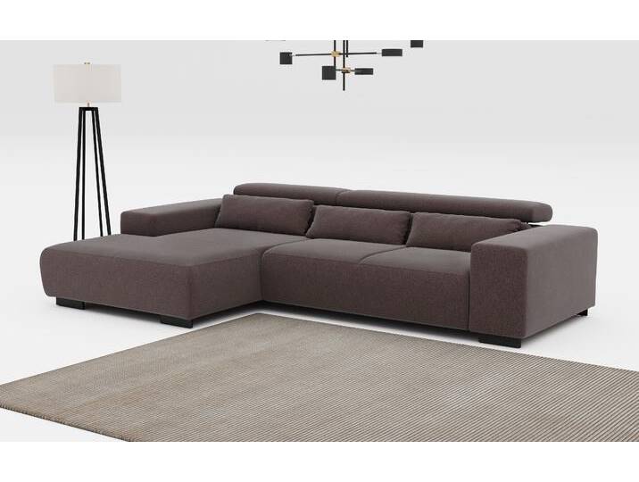 Ecksofa COTTA Side L-Form, mit Kopfteilverstellung & 3 Nierenkissen , schwarz (charcoal), B:304cm H:71cm T:186cm, 100% POLYESTER (PES), Sofas, optional motorische Sitztiefenverstellung von Cotta