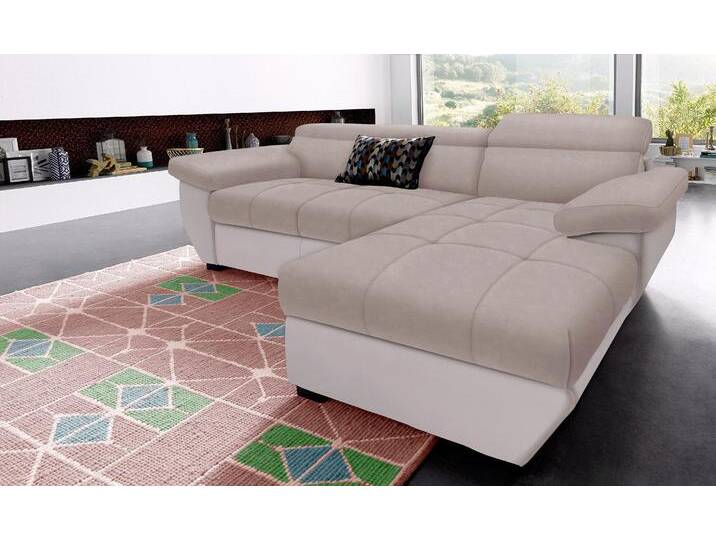 Ecksofa, Flachgewebe & Kunstleder SOFTLUX®, Braun, 265×102 cm, Mit Bettfunktion & Bettkasten, Modern, Cotta von Cotta