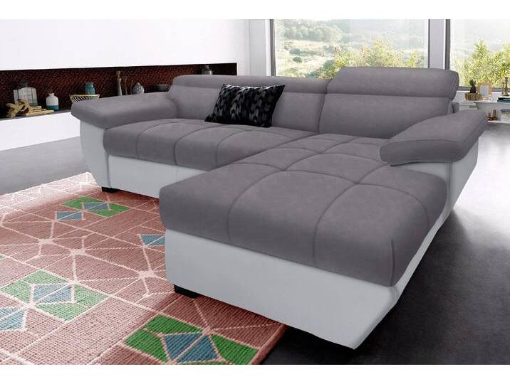Ecksofa COTTA Speedway L-Form , grau (grau, grau), B:265cm H:79cm T:102cm, Edles Flachgewebe ( 100% Polyester ) / Feine Struktur ( 100% Polyester ), Kunstleder SOFTLUX / Luxus-Microfaser ( 100% Polyester ), Kunstleder SOFTLUX / Struktur ( 100% Polyester ), Sofas, mit Kopfteilverstellung, wahlweise mit Bettfunktion & Bettkasten von Cotta