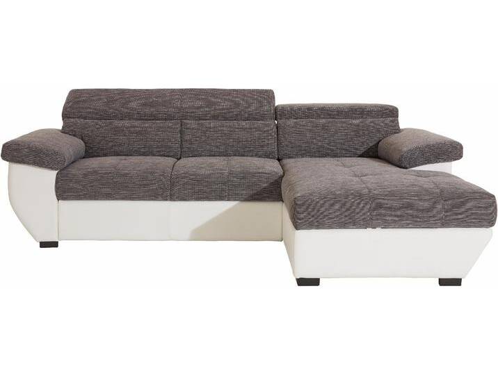 Ecksofa COTTA Speedway L-Form , grau (weiß, grau), B:265cm H:79cm T:102cm, Edles Flachgewebe ( 100% Polyester ) / Feine Struktur ( 100% Polyester ), Kunstleder SOFTLUX / Luxus-Microfaser ( 100% Polyester ), Kunstleder SOFTLUX / Struktur ( 100% Polyester ), Sofas, mit Kopfteilverstellung, wahlweise mit Bettfunktion & Bettkasten von Cotta