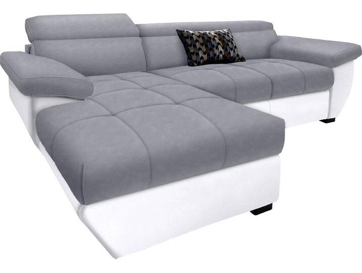 Ecksofa COTTA Speedway L-Form , grau (weiß, grau), B:265cm H:79cm T:102cm, Edles Flachgewebe ( 100% Polyester ) / Feine Struktur ( 100% Polyester ), Kunstleder SOFTLUX / Luxus-Microfaser ( 100% Polyester ), Kunstleder SOFTLUX / Struktur ( 100% Polyester ), Sofas, mit Kopfteilverstellung, wahlweise mit Bettfunktion & Bettkasten von Cotta