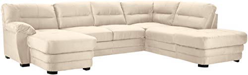 Mivano Wohnlandschaft Royale, Zeitloses Bettsofa in U-Form mit Schlaffunktion, kleinem Bettkasten und hohen Rückenlehnen, 316 x 90 x 230, Mikrofaser, beige von Mivano