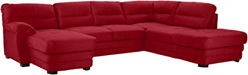 Mivano Wohnlandschaft Royale, Zeitloses Bettsofa in U-Form mit Schlaffunktion, kleinem Bettkasten und hohen Rückenlehnen, 316 x 90 x 230, Mikrofaser, rot von Mivano