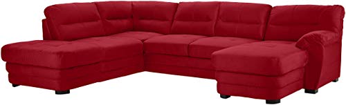 Mivano Wohnlandschaft Royale, Zeitloses Schlafsofa in U-Form mit Bettfunktion, Stauraum und hohen Rückenlehnen, 316 x 90 x 230, Mikrofaser, rot von Mivano