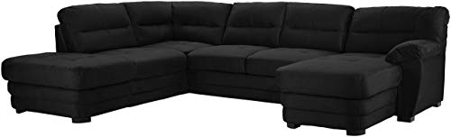 Mivano Wohnlandschaft Royale, Zeitloses Schlafsofa in U-Form mit Bettfunktion, Stauraum und hohen Rückenlehnen, 316 x 90 x 230, Mikrofaser, schwarz von Mivano