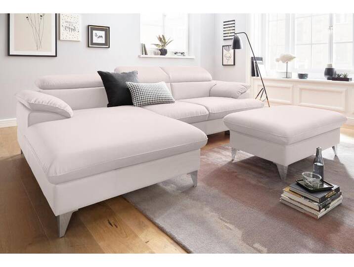 Polstergarnitur COTTA Caluso L-Form , beige (fog,), B:254cm, NaturLEDER (echtes Rindsleder) in Sitz und Rücken. Korpus in passendem Kunstleder SOFTLUX bezogen;Microfaser PRIMABELLE (100% Polyester);Kunstleder SOFTLUX, Sitzmöbel-Sets, Set bestehend aus: Ecksofa mit Kopfteilverstellung & Hocker von Cotta
