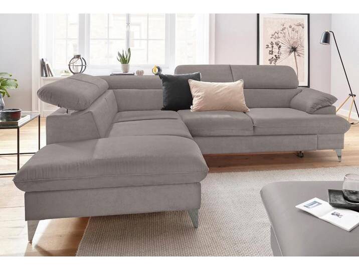 Polstergarnitur COTTA Caluso L-Form , grau, B:256cm, Sitzmöbel-Sets, Set bestehend aus: Ecksofa mit Kopfteilverstellung & Hocker von Cotta