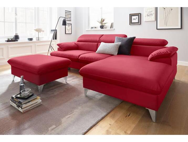Polstergarnitur COTTA Caluso L-Form , rot, B:254cm, NaturLEDER (echtes Rindsleder) in Sitz und Rücken. Korpus in passendem Kunstleder SOFTLUX bezogen, Microfaser PRIMABELLE (100% Polyester), Kunstleder SOFTLUX, Sitzmöbel-Sets, Set bestehend aus: Ecksofa mit Kopfteilverstellung & Hocker von Cotta