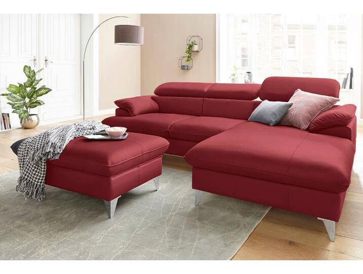 Polstergarnitur COTTA Caluso L-Form , rot, B:254cm, NaturLEDER (echtes Rindsleder) in Sitz und Rücken. Korpus in passendem Kunstleder SOFTLUX bezogen, Microfaser PRIMABELLE (100% Polyester), Kunstleder SOFTLUX, Sitzmöbel-Sets, Set bestehend aus: Ecksofa mit Kopfteilverstellung & Hocker von Cotta