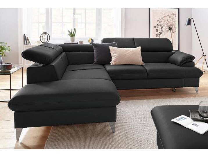Polstergarnitur COTTA Caluso L-Form , schwarz, B:256cm, Sitzmöbel-Sets, Set bestehend aus: Ecksofa mit Kopfteilverstellung & Hocker von Cotta