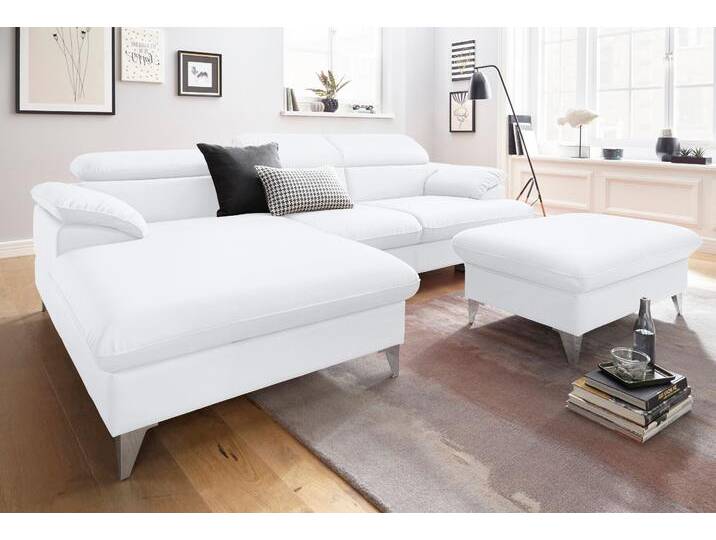 Polstergarnitur COTTA Caluso L-Form , weiß (altweiß,), B:254cm, NaturLEDER (echtes Rindsleder) in Sitz und Rücken. Korpus in passendem Kunstleder SOFTLUX bezogen;Microfaser PRIMABELLE (100% Polyester);Kunstleder SOFTLUX, Sitzmöbel-Sets, Set bestehend aus: Ecksofa mit Kopfteilverstellung & Hocker von Cotta
