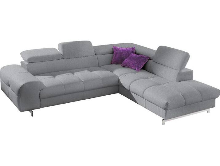 Polstergarnitur COTTA Chef L-Form , grau (hellgrau), B:262cm, Sitzmöbel-Sets, Set bestehend aus: Ecksofa mit Kopfteilverstellung & Hocker von Cotta