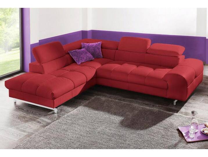 Polstergarnitur COTTA Chef L-Form , rot, B:262cm, Sitzmöbel-Sets, Set bestehend aus: Ecksofa mit Kopfteilverstellung & Hocker von Cotta