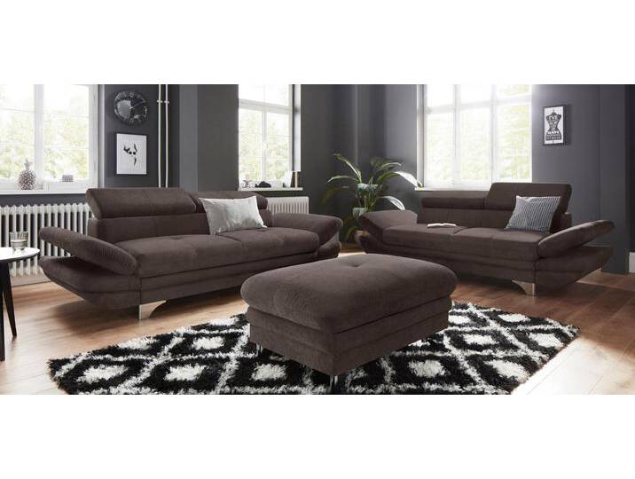 Polstergarnitur COTTA Enterprise , braun (espresso), Chenille-Struktur,mit Kopfteilverstellung-mit Armteilverstellung, Sitzmöbel-Sets, Set bestehend aus 2,5-Sitzer mit Arm- & Kopfteilverstellung & Hocker von Cotta