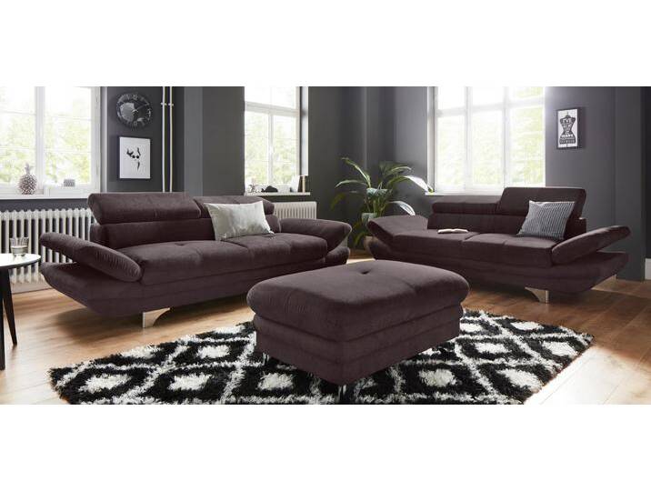 Polstergarnitur COTTA Enterprise , braun (mud), Struktur fein,mit Kopfteilverstellung-mit Armteilverstellung, Sitzmöbel-Sets, Set bestehend aus 2,5-Sitzer mit Arm- & Kopfteilverstellung & Hocker von Cotta