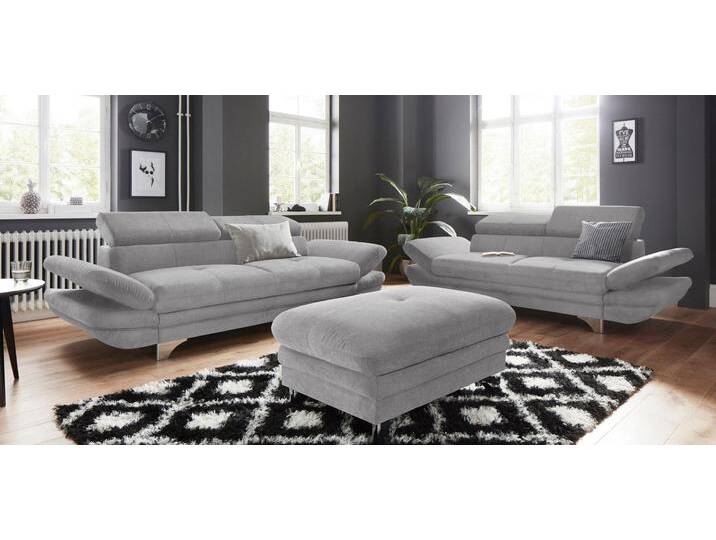 Polstergarnitur COTTA Enterprise , grau, B:214cm, Sitzmöbel-Sets, Set bestehend aus: 2-Sitzer mit Kopfteilverstellung & Hocker von Cotta