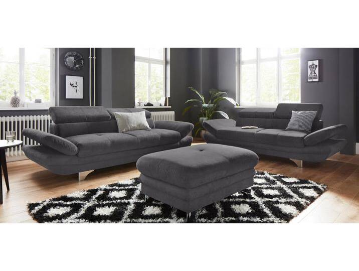 Polstergarnitur COTTA Enterprise , grau, B:214cm, Sitzmöbel-Sets, Set bestehend aus: 2-Sitzer mit Kopfteilverstellung & Hocker von Cotta