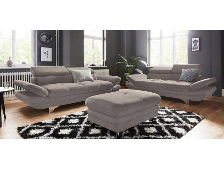 Polstergarnitur COTTA Enterprise , grau (elefant), B:214cm, Sitzmöbel-Sets, Set bestehend aus: 2-Sitzer mit Kopfteilverstellung & Hocker von Cotta