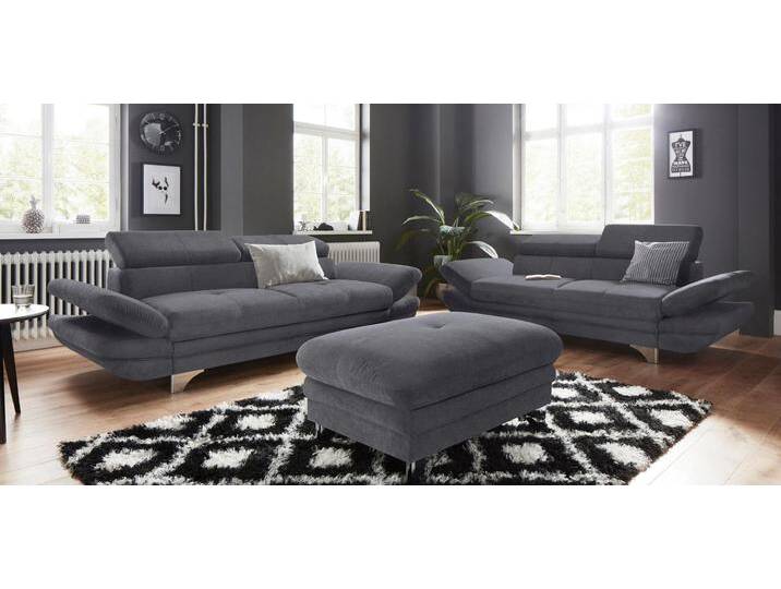 Polstergarnitur COTTA Enterprise , grau (stone), B:214cm, Sitzmöbel-Sets, Set bestehend aus: 2-Sitzer mit Kopfteilverstellung & Hocker von Cotta