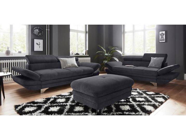Polstergarnitur COTTA Enterprise , schwarz, Chenille-Struktur,mit Kopfteilverstellung-mit Armteilverstellung, Sitzmöbel-Sets, Set bestehend aus 2,5-Sitzer mit Arm- & Kopfteilverstellung & Hocker von Cotta