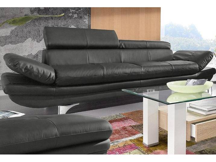 Polstergarnitur COTTA Enterprise , schwarz, Kunstleder SOFTLUX,mit Kopfteilverstellung-mit Armteilverstellung, Sitzmöbel-Sets, Set bestehend aus: 3-Sitzer mit Arm- & Kopfteilverstellung & Hocker von Cotta