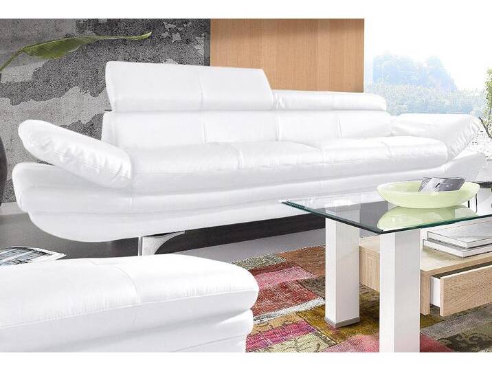 Polstergarnitur COTTA Enterprise , weiß (altweiß), Kunstleder SOFTLUX,mit Kopfteilverstellung-mit Armteilverstellung, Sitzmöbel-Sets, Set bestehend aus: 3-Sitzer mit Arm- & Kopfteilverstellung & Hocker von Cotta
