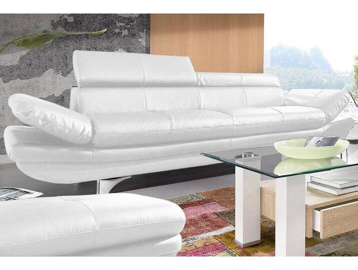 Polstergarnitur COTTA Enterprise , weiß (altweiß), Luxus-Kunstleder,mit Kopfteilverstellung-mit Armteilverstellung, Sitzmöbel-Sets, Set bestehend aus: 3-Sitzer mit Arm- & Kopfteilverstellung & Hocker von Cotta