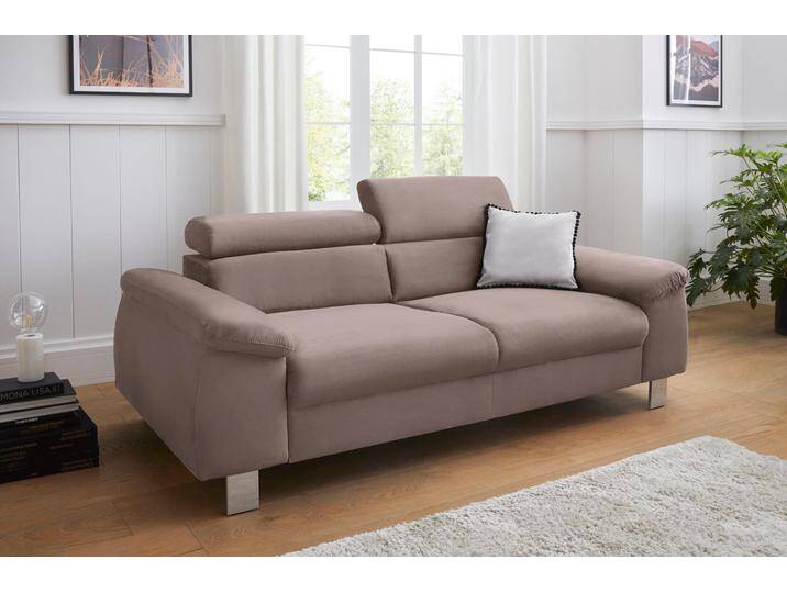 Polstergarnitur COTTA Komaris , braun (mud), B:193cm, Sitzmöbel-Sets, Set bestehend aus: 3-Sitzer mit Kopfteilverstellung & Hocker von Cotta