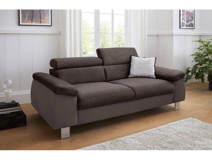 Polstergarnitur COTTA Komaris , braun (mud, braun), B:193cm, Sitzmöbel-Sets, Set bestehend aus: 3-Sitzer mit Kopfteilverstellung & Hocker von Cotta