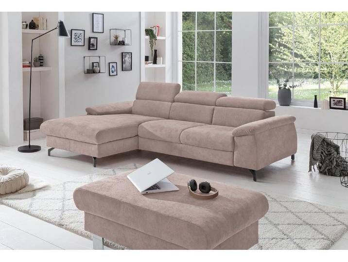 Polstergarnitur COTTA Komaris L-Form , braun (mud), B:242cm, Sitzmöbel-Sets, Set bestehend aus: Ecksofa mit Kopfteilverstellung & Hocker von Cotta