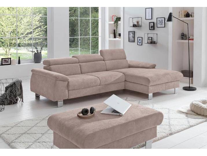 Polstergarnitur COTTA Komaris L-Form , braun (mud), B:242cm, Sitzmöbel-Sets, Set bestehend aus: Ecksofa mit Kopfteilverstellung & Hocker von Cotta