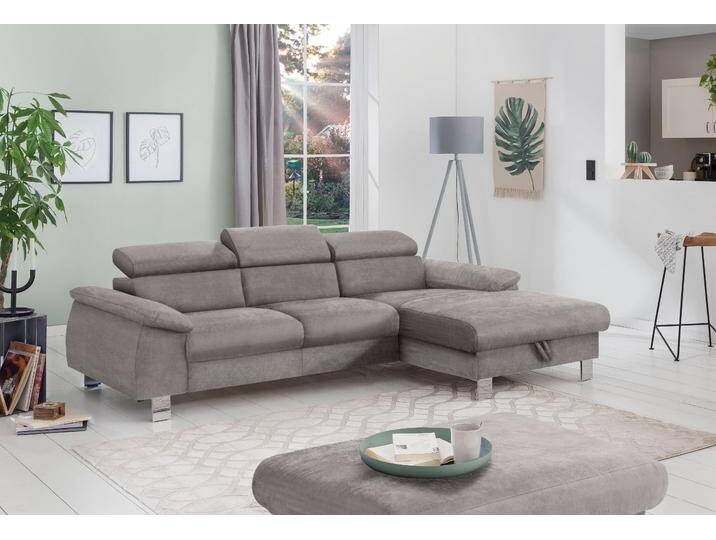 Polstergarnitur COTTA Komaris L-Form , grau, B:242cm, Sitzmöbel-Sets, Set bestehend aus: Ecksofa mit Kopfteilverstellung & Hocker von Cotta