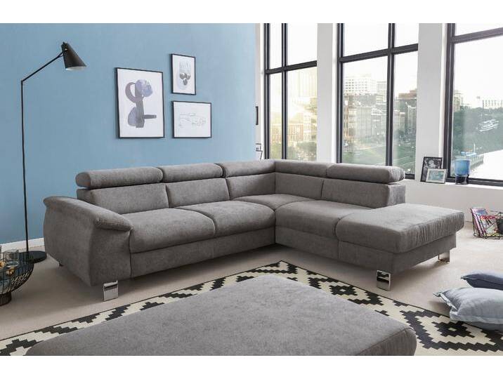 Polstergarnitur COTTA Komaris L-Form , grau, B:249cm, Sitzmöbel-Sets, Set bestehend aus: Ecksofa mit Kopfteilverstellung & Hocker von Cotta