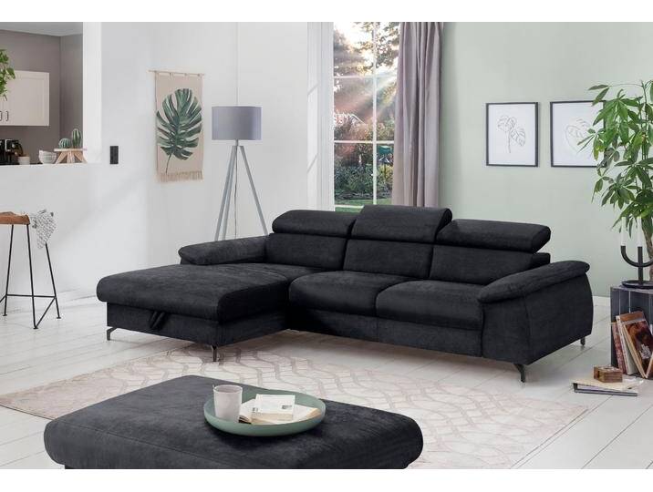 Polstergarnitur COTTA Komaris L-Form , grau (lava), B:242cm, Sitzmöbel-Sets, Set bestehend aus: Ecksofa mit Kopfteilverstellung & Hocker von Cotta
