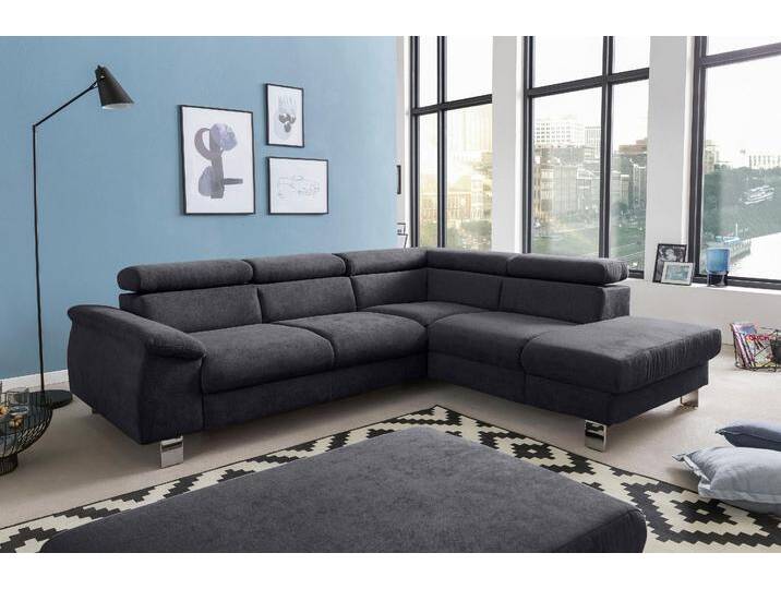 Polstergarnitur COTTA Komaris L-Form , grau (lava), B:249cm, Sitzmöbel-Sets, Set bestehend aus: Ecksofa mit Kopfteilverstellung & Hocker von Cotta