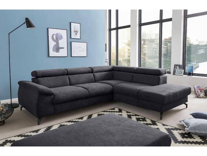 Polstergarnitur COTTA Komaris L-Form , grau (lava), B:249cm, Sitzmöbel-Sets, Set bestehend aus: Ecksofa mit Kopfteilverstellung & Hocker von Cotta