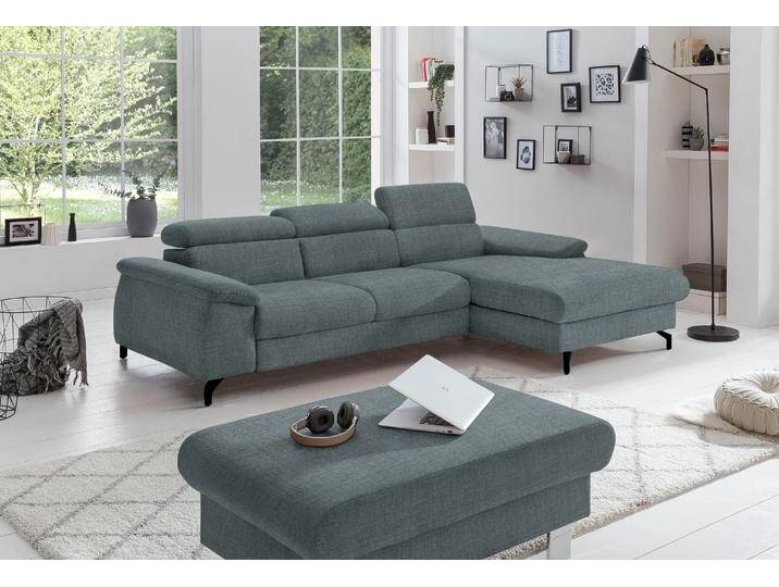 Polstergarnitur COTTA Komaris L-Form , grau (niagara), B:242cm, Sitzmöbel-Sets, Set bestehend aus: Ecksofa mit Kopfteilverstellung & Hocker von Cotta